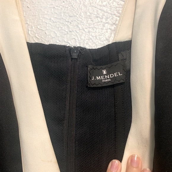 J. MENDEL Black and White Tux Floor Length Plunge Gown Piano Dress Peplum Waist - Picture 4 of 8